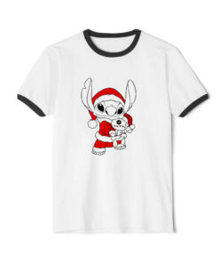 Disney Lilo & Stitch Christmas Stitch Santa Claus Portrait Ringer Black Tee