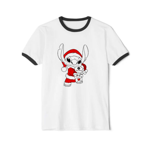 Disney Lilo & Stitch Christmas Stitch Santa Claus Portrait Ringer Black Tee