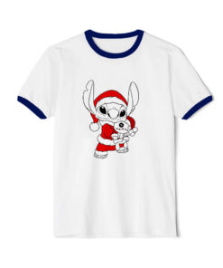 Disney Lilo & Stitch Christmas Stitch Santa Claus Portrait Ringer Navy Tee