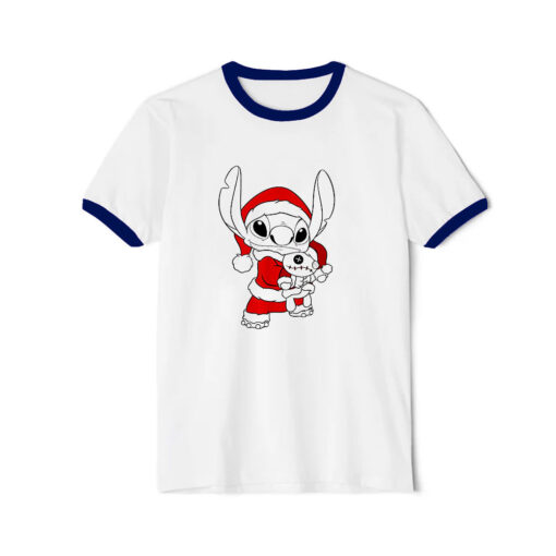 Disney Lilo & Stitch Christmas Stitch Santa Claus Portrait Ringer Navy Tee