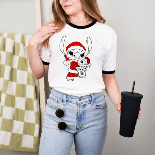 Disney Lilo & Stitch Christmas Stitch Santa Claus Portrait Ringer Tee