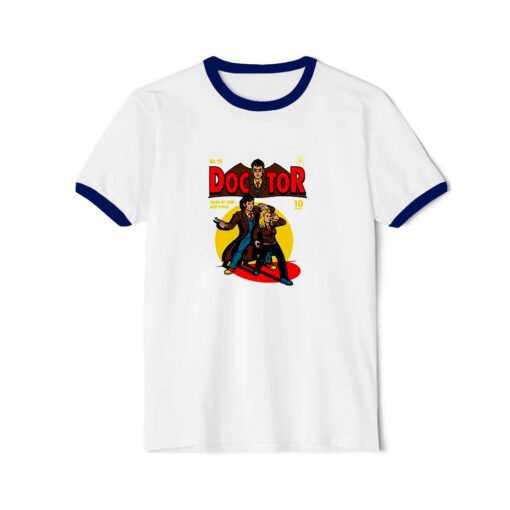 Doctor Who Comic Cartoon Anime Retro Vintage Ringer Navy Tee