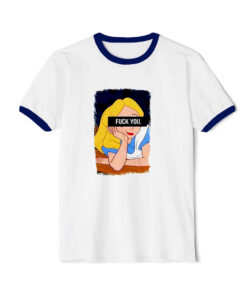 FUck You Alice in Wonderland Funny Parody Ringer Navy Tee