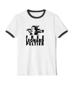 Free Leonard Peltier American Indian Movement Native Ringer Black Tee