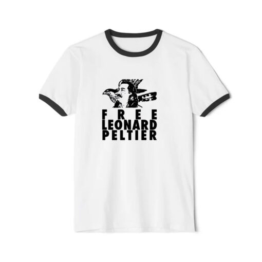 Free Leonard Peltier American Indian Movement Native Ringer Black Tee