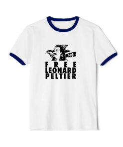 Free Leonard Peltier American Indian Movement Native Ringer Navy Tee