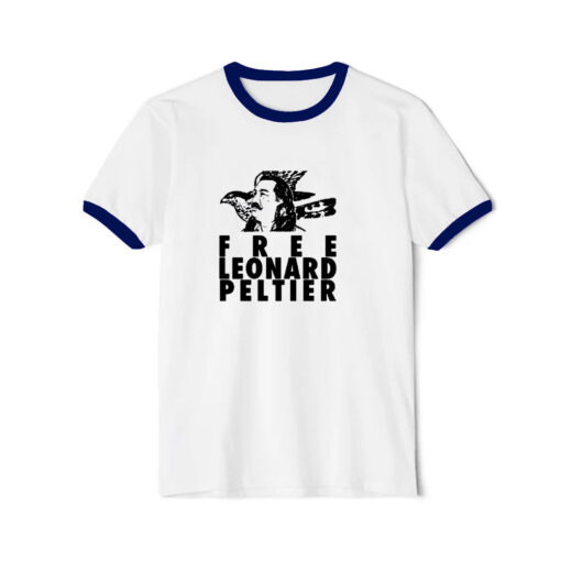 Free Leonard Peltier American Indian Movement Native Ringer Navy Tee