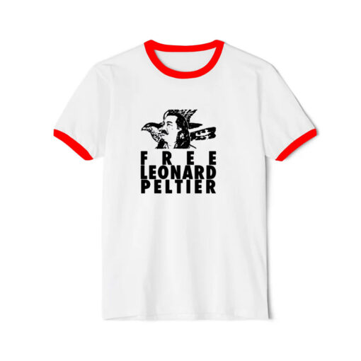 Free Leonard Peltier American Indian Movement Native Ringer Red Tee