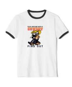 Fuck Around With A Cowboy And Find Out Ringer Black Tee