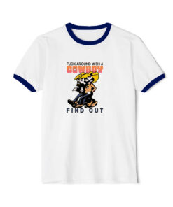 Fuck Around With A Cowboy And Find Out Ringer Navy Tee