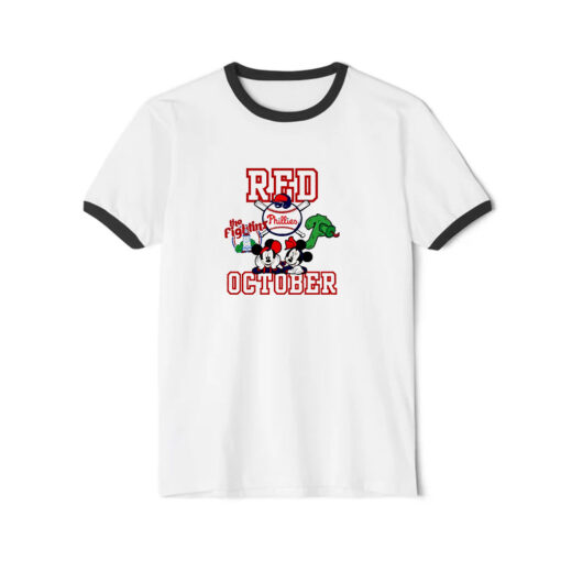 Funny Mickey Disney Red October Phillies Ringer Black Tee