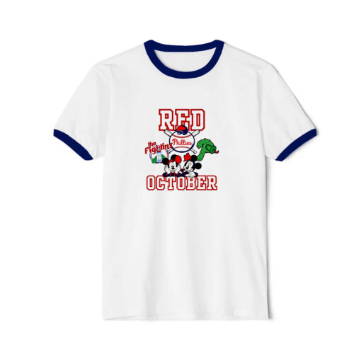 Funny Mickey Disney Red October Phillies Ringer Navy Tee