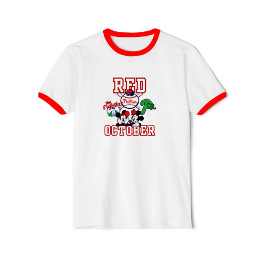 Funny Mickey Disney Red October Phillies Ringer Red Tee