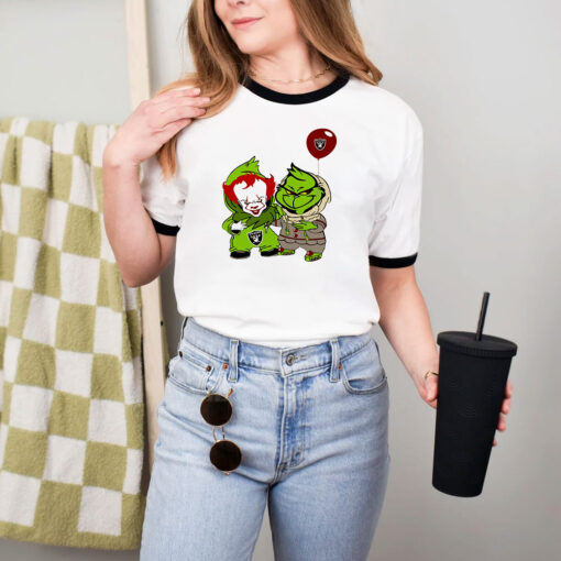 Georgie And Grinch Las Vegas Raiders Ringer Tee