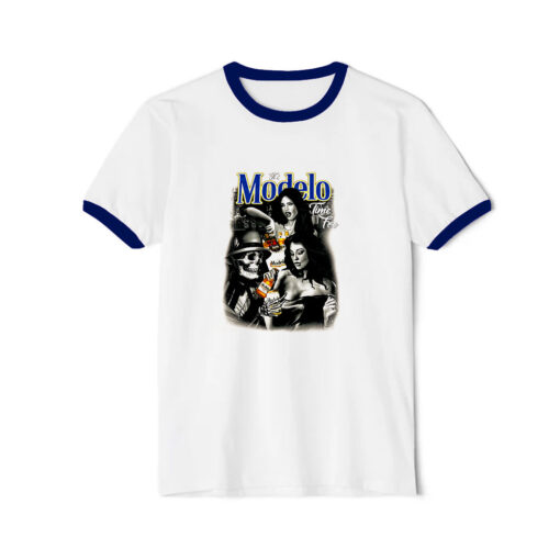 Its Is Modelo Time Foo Ringer Navy Tee