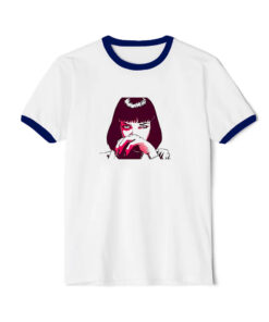 Mia Wallace Quentin Pulp Fiction Movie Film Retro Ringer Navy Tee