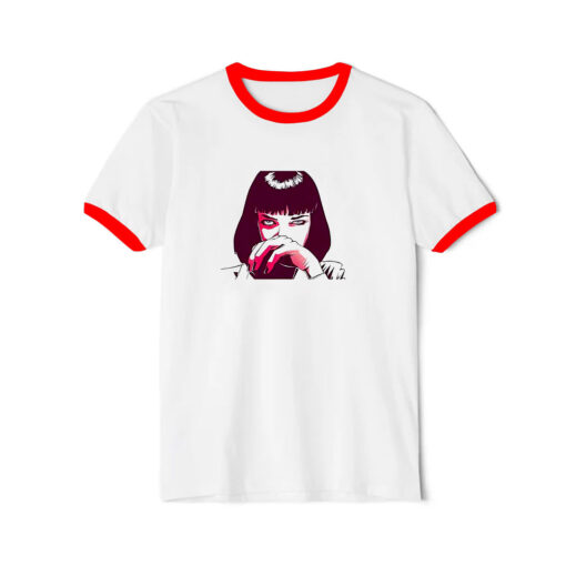 Mia Wallace Quentin Pulp Fiction Movie Film Retro Ringer Red Tee