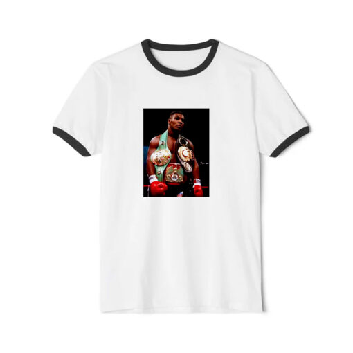 Mike Tyson With Belts Heavyweight Boxing Champion Fan Ringer Black Tee