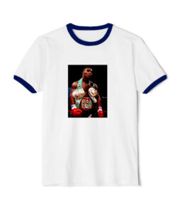 Mike Tyson With Belts Heavyweight Boxing Champion Fan Ringer Navy Tee