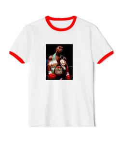 Mike Tyson With Belts Heavyweight Boxing Champion Fan Ringer Red Tee