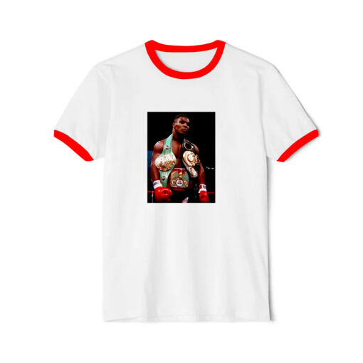 Mike Tyson With Belts Heavyweight Boxing Champion Fan Ringer Red Tee