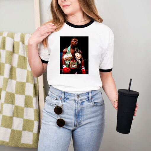 Mike Tyson With Belts Heavyweight Boxing Champion Fan Ringer Tee