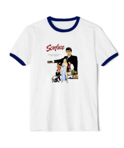 Scarface Al Pacino Film Movie Poster Ringer Navy Tee