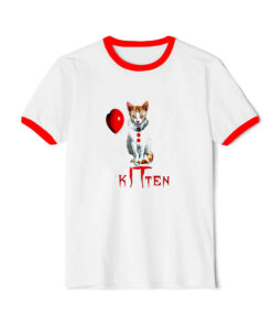 Scary Kitten Clown Cat Lover Funny Halloween Costume Ringer Red Tee