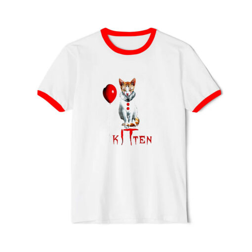 Scary Kitten Clown Cat Lover Funny Halloween Costume Ringer Red Tee