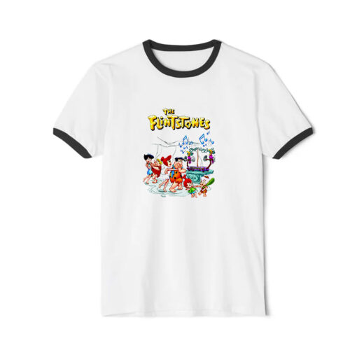 The Flintstones Cartoon Funny Ringer Black Tee