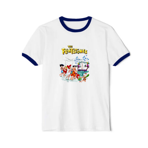 The Flintstones Cartoon Funny Ringer Navy Tee