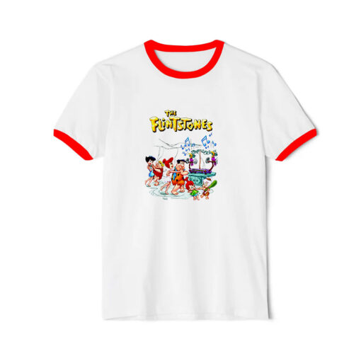 The Flintstones Cartoon Funny Ringer Red Tee