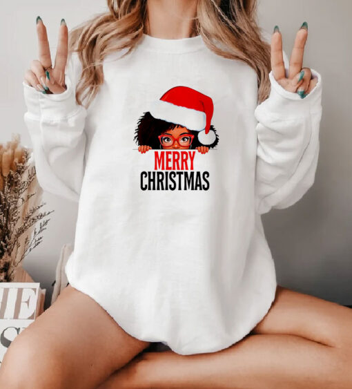 Mrs Claus Santa Melanin Christmas Black Peeking Claus Sweatshirt