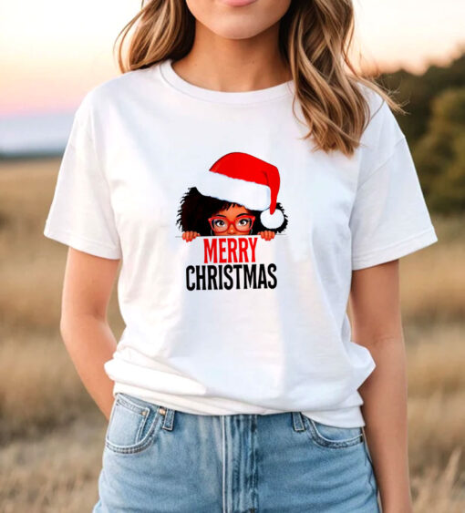 Mrs Claus Santa Melanin Christmas Black Peeking Claus T Shirt